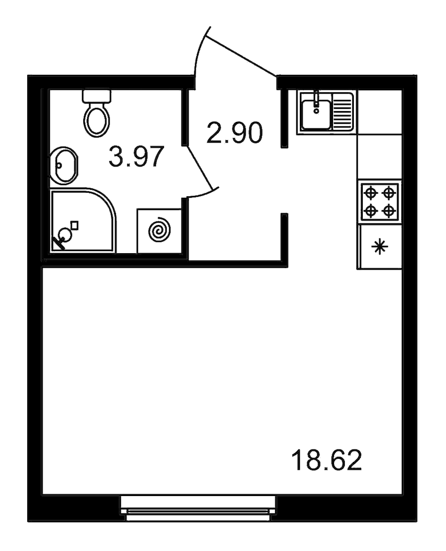 Квартира студия 25.49 м², 1/15 эт., ЖК «Новые горизонты»